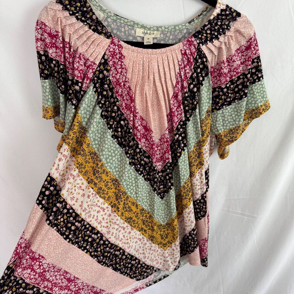 Style & Co Women's Tunic Top Blouse Size 3X Multicolor Patchwork Stripes